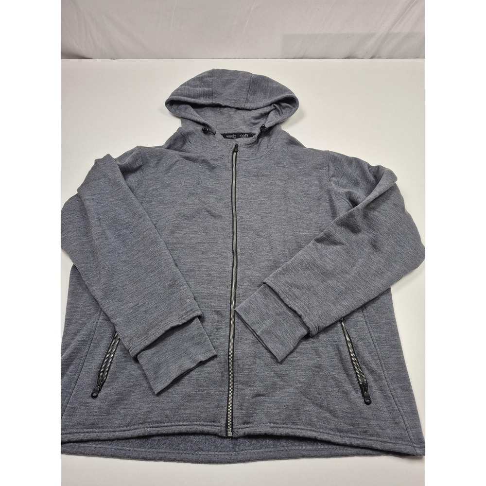 Woolx Hoodie Mens 2XL Gray Merino Wool Fleece Full Zip Lined Thumbholes Jacket